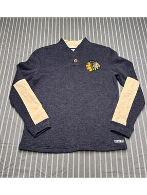 CCM Chicago Blackhawks Henley long-sleeve sweater beige suede elbow Woman’s L